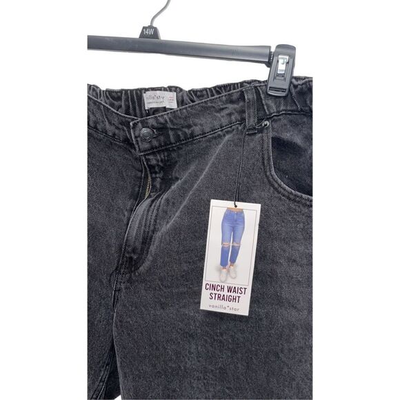 NWT Vanilla Star Jeans Cinch Waist Straight Black Distressed Jeans 14W Plus - Picture 2 of 3